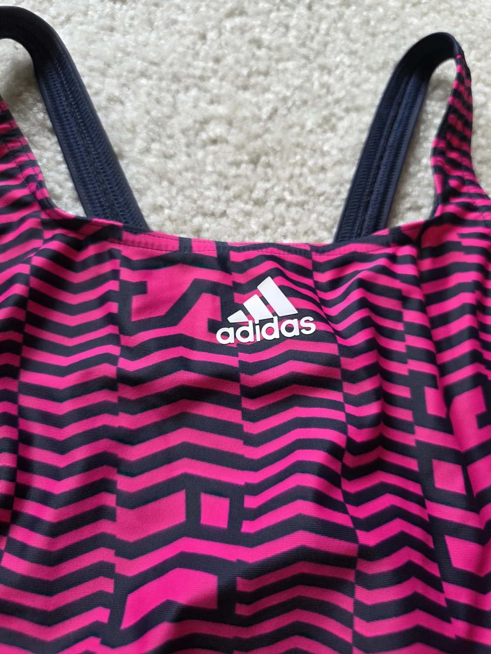 Adidas‎ Youth  Pink & Black Geometric One-Piece Swimsuit